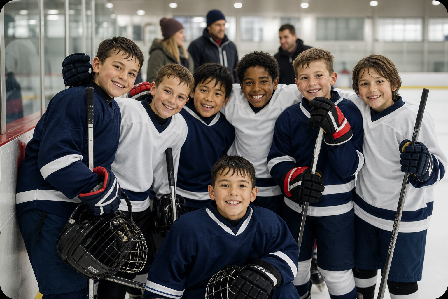 Kids hockey team at a community rink